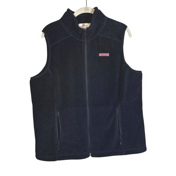 Vineyard Vines Navy Blue Full Zip Fleece Vest SZ Large Whale Logo Warm Casual - Picture 1 of 11